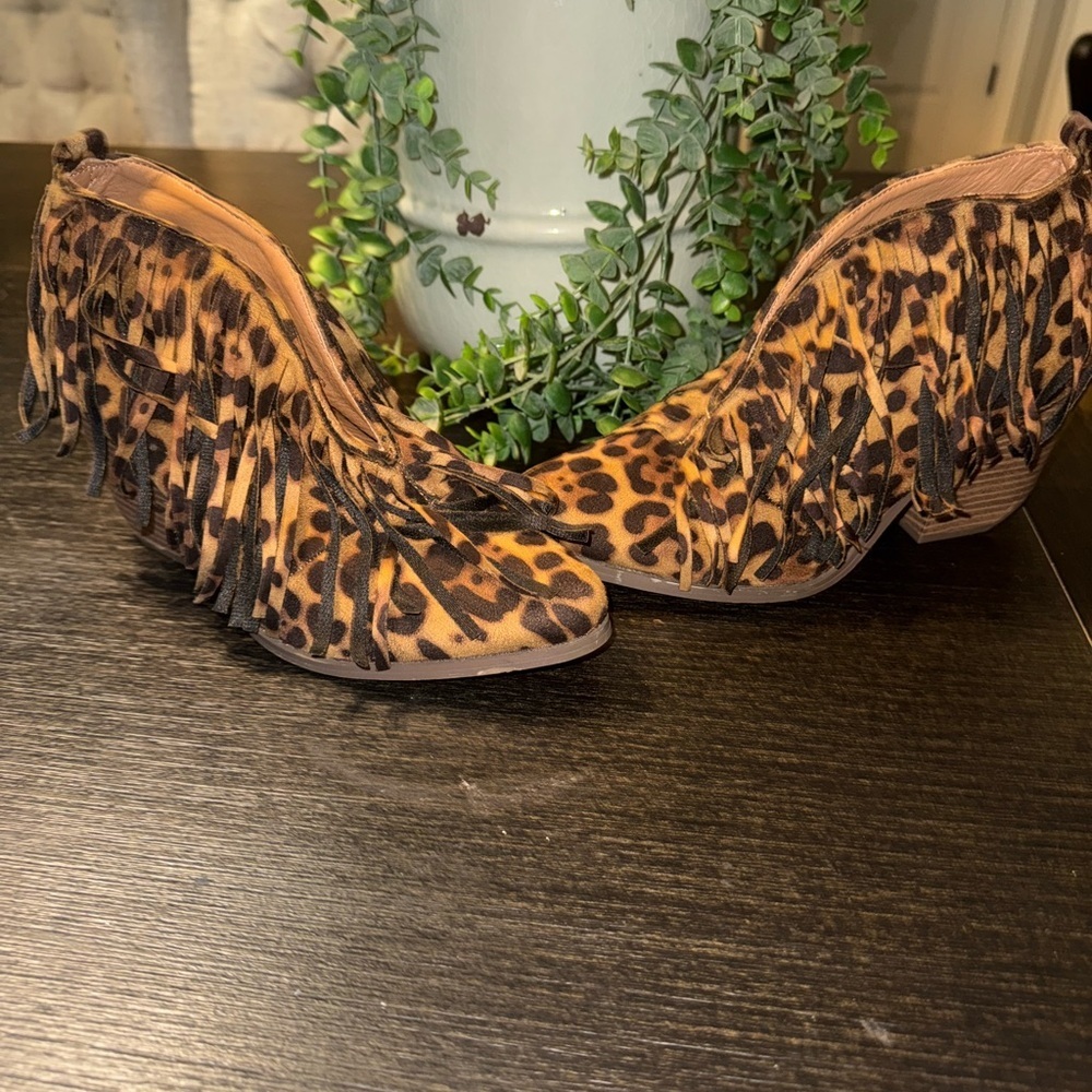 BEAST FASHION Animal Print Fringe Ankle Boots - Picture 2 of 7